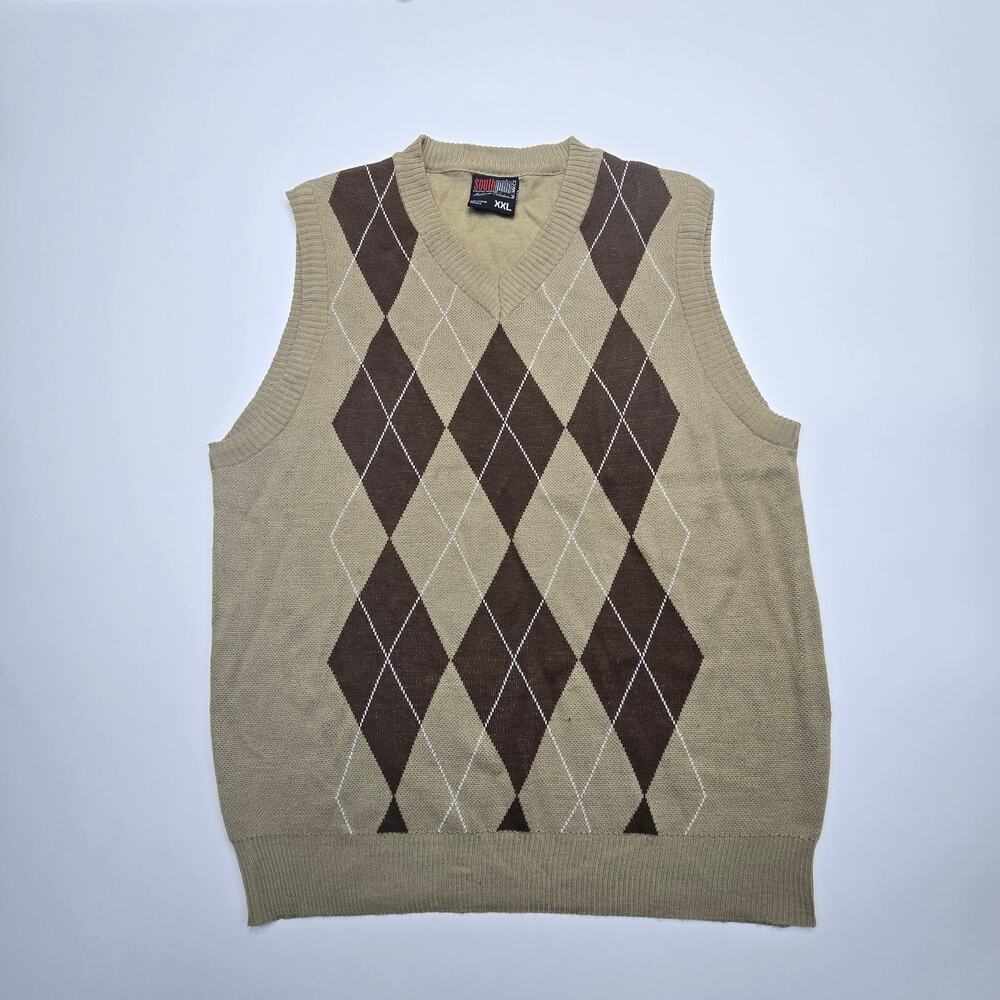 South Pole XXL Oversized Argyle Sweater Vest Tan Brown Preppy Y2K Knit